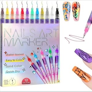 Nail Art 3D Pens Markers Kit - 12 Colors Quick Dry 0.5mm